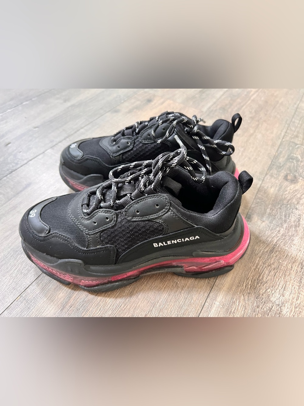 Balenciaga Black & Pink Triple S Style Lace-Up Sneakers